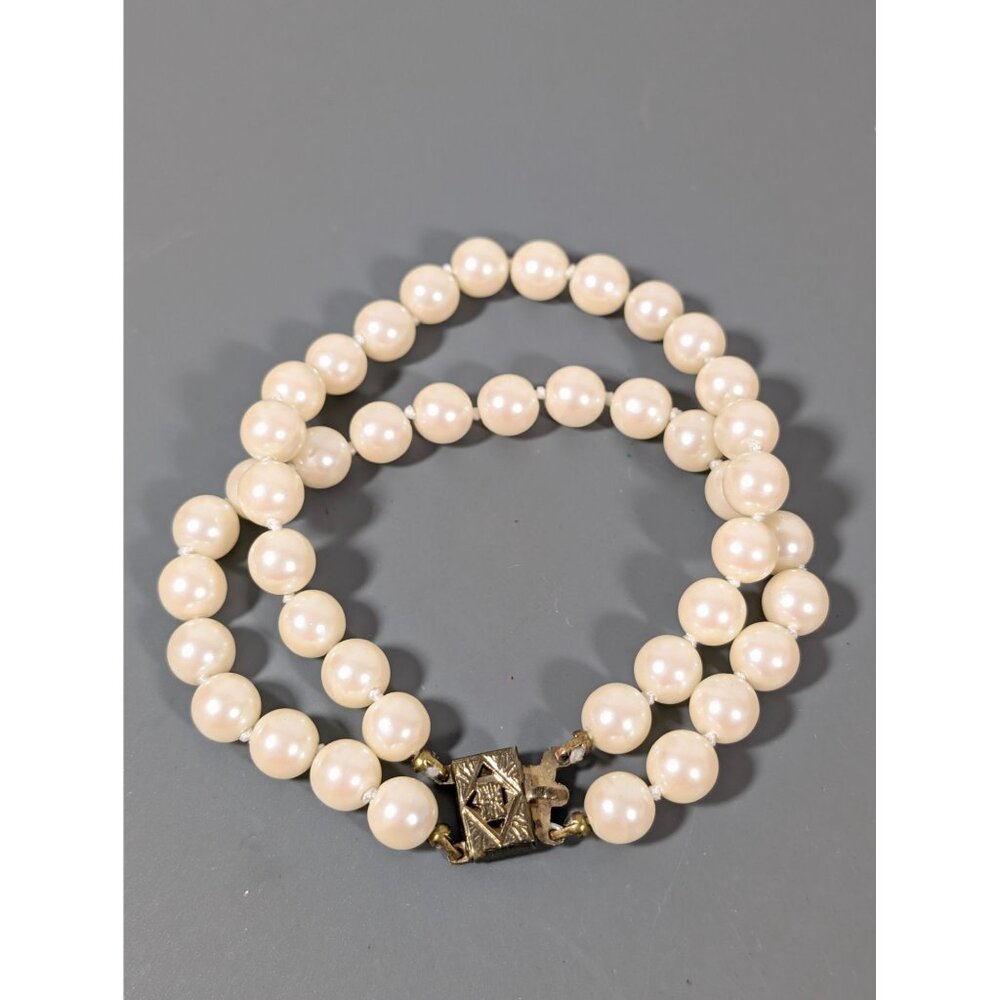 Vintage Japan Ivory Color Faux Pearl Two‎ Strand Bracelet Classic 7.5"